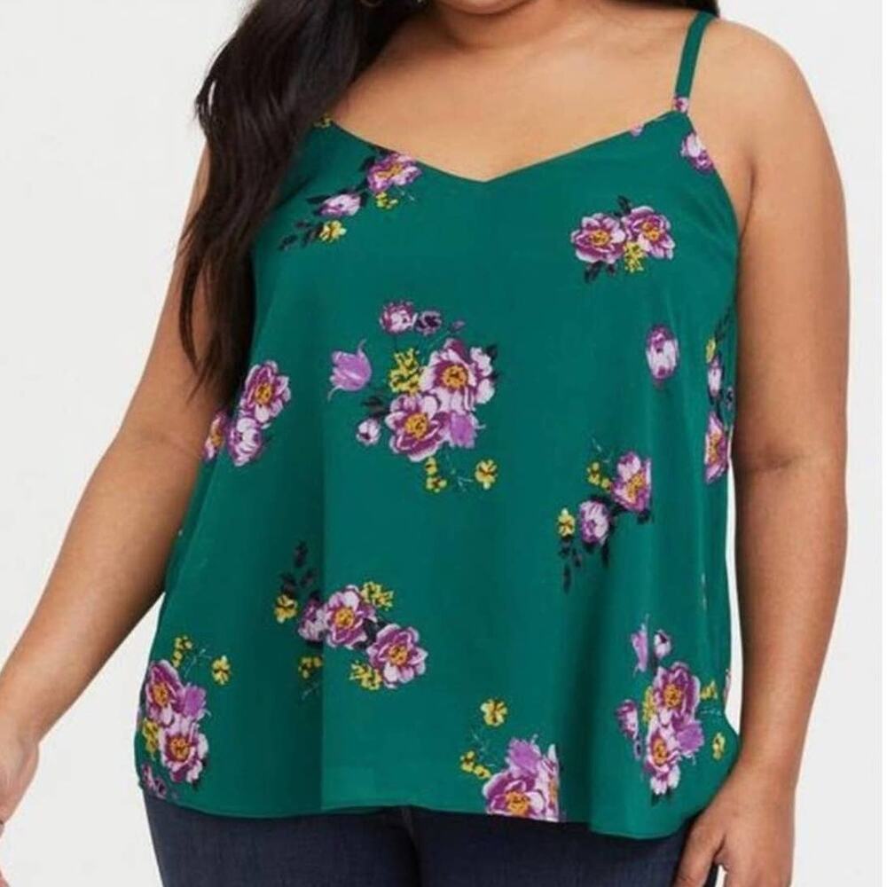 TORRID Green Floral Print Chiffon Camisole Tank Top Size 2 (2XL)